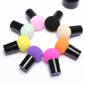 Free Sample Custom Color Short Plastic Handle Mushroom Shape Make up Powder Puff Makeup Sponge With Case